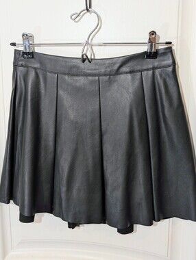Aqua Black Faux Leather Circle Skirt